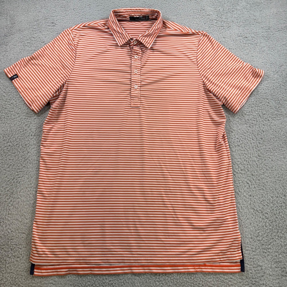 RLX Ralph Lauren Mens XL Orange White Striped Performance Golf Polo Shirt